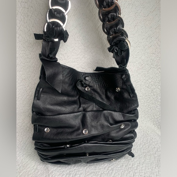 DAVID GALEN WOMENS SCRUNCHED LEATHER SHOULDER BAG PURSE WITH BLING - Picture 6 of 14